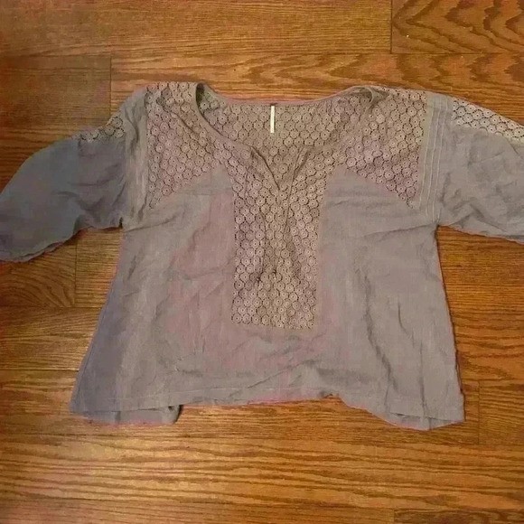 Free People Moon River Boho Lace Panels Peasant Top Balloon Sleeve Size Small - Picture 8 of 15